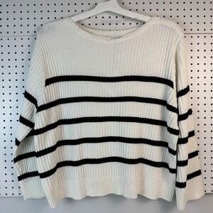 Ava &‎ Viv 2X black white striped ribbed sweater minimalist NWT